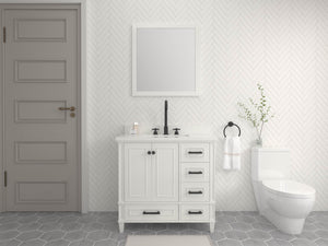 Windsor 35.5 Right Drawers in All Wood Vanity in Bright White - Cabinet Only ER VANITIES