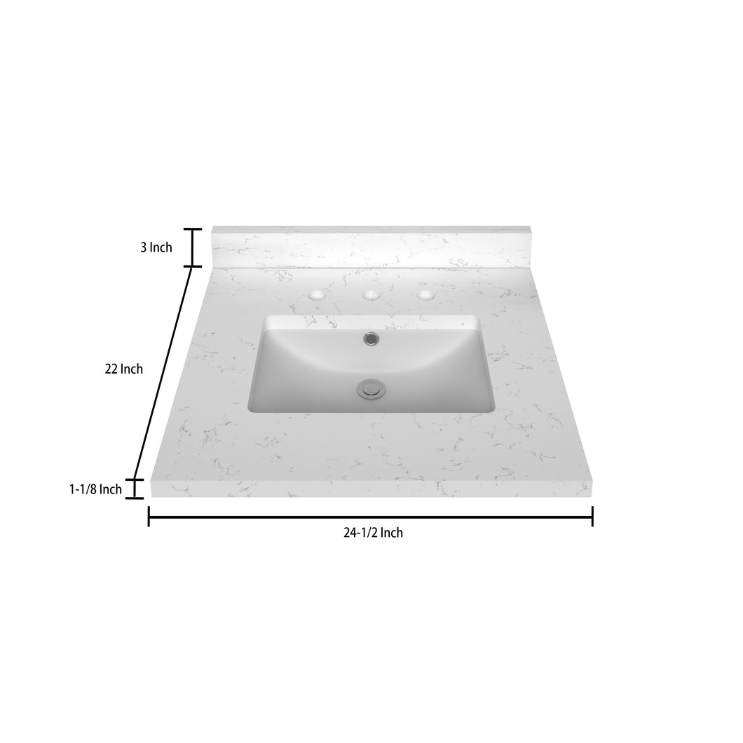 Stock Top 3 CM Carrara White Quartz 24.5 In W x 22 In D Bathroom Vanities Outlet