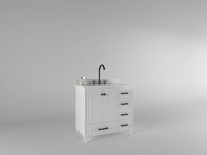 Windsor 35.5 Right Drawers in All Wood Vanity in Bright White - Cabinet Only ER VANITIES