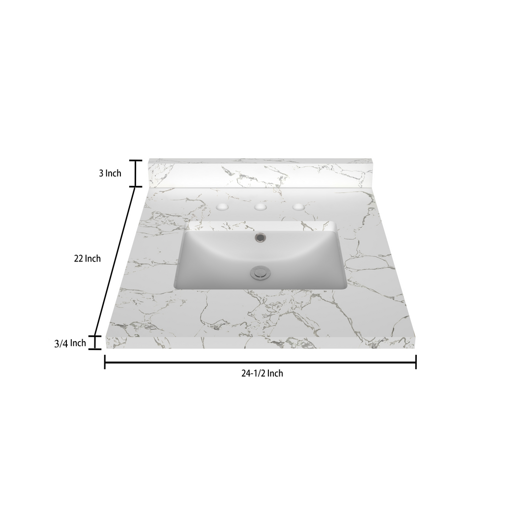 Stock Top 2 CM Carrara White 24.5 In W x 22 In D Bathroom Vanities Outlet