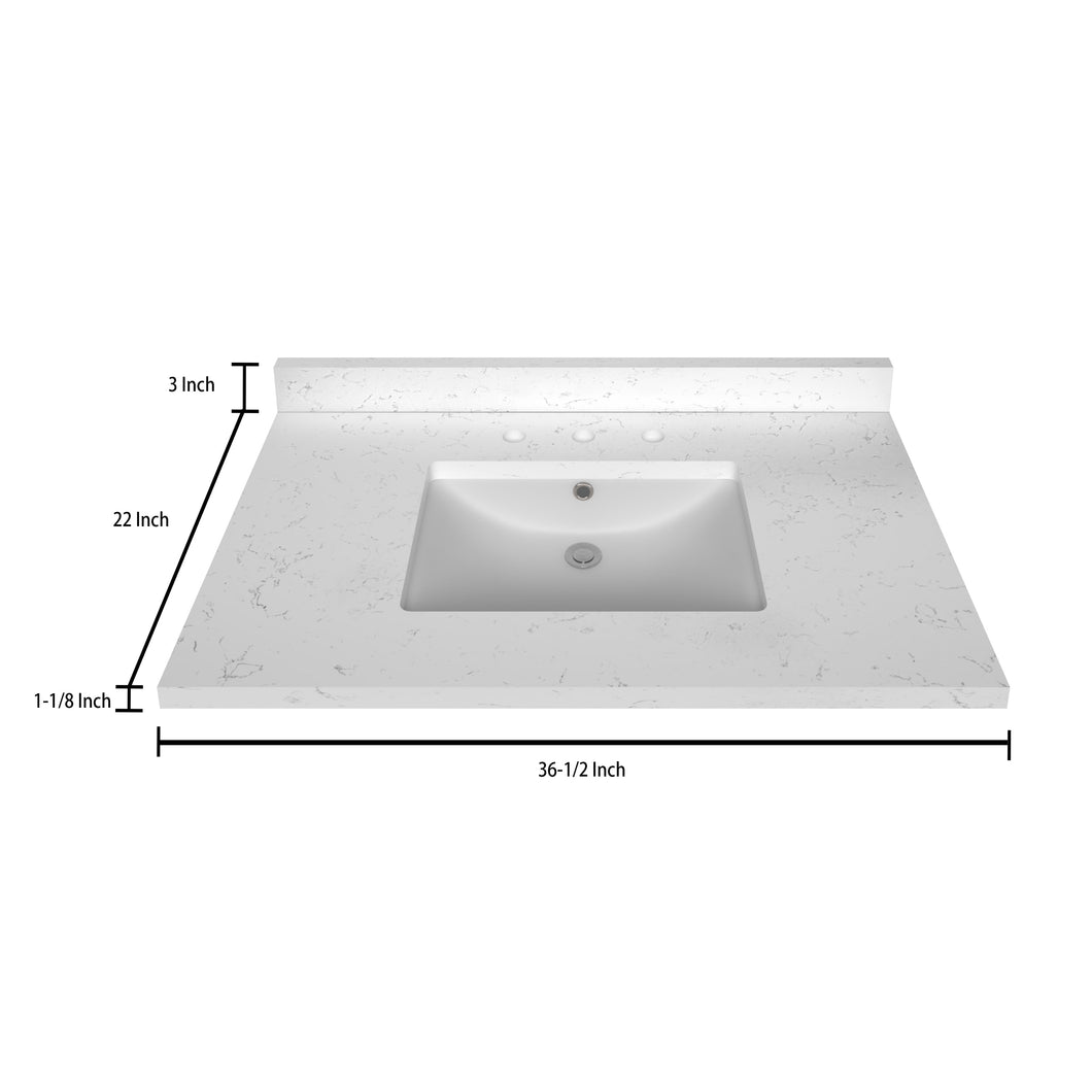 Stock Top 3 CM Carrara White Quartz 36.5 In W x 22 In D Bathroom Vanities Outlet