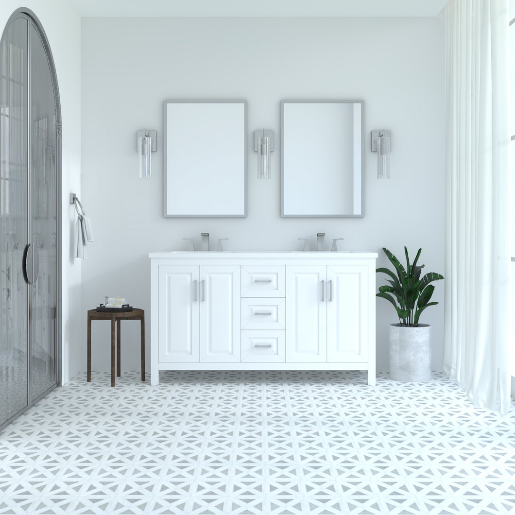 Kennesaw 59.5 inch Double Bathroom Vanity in White- Cabinet Only Atlanta Vanity & Bathworks