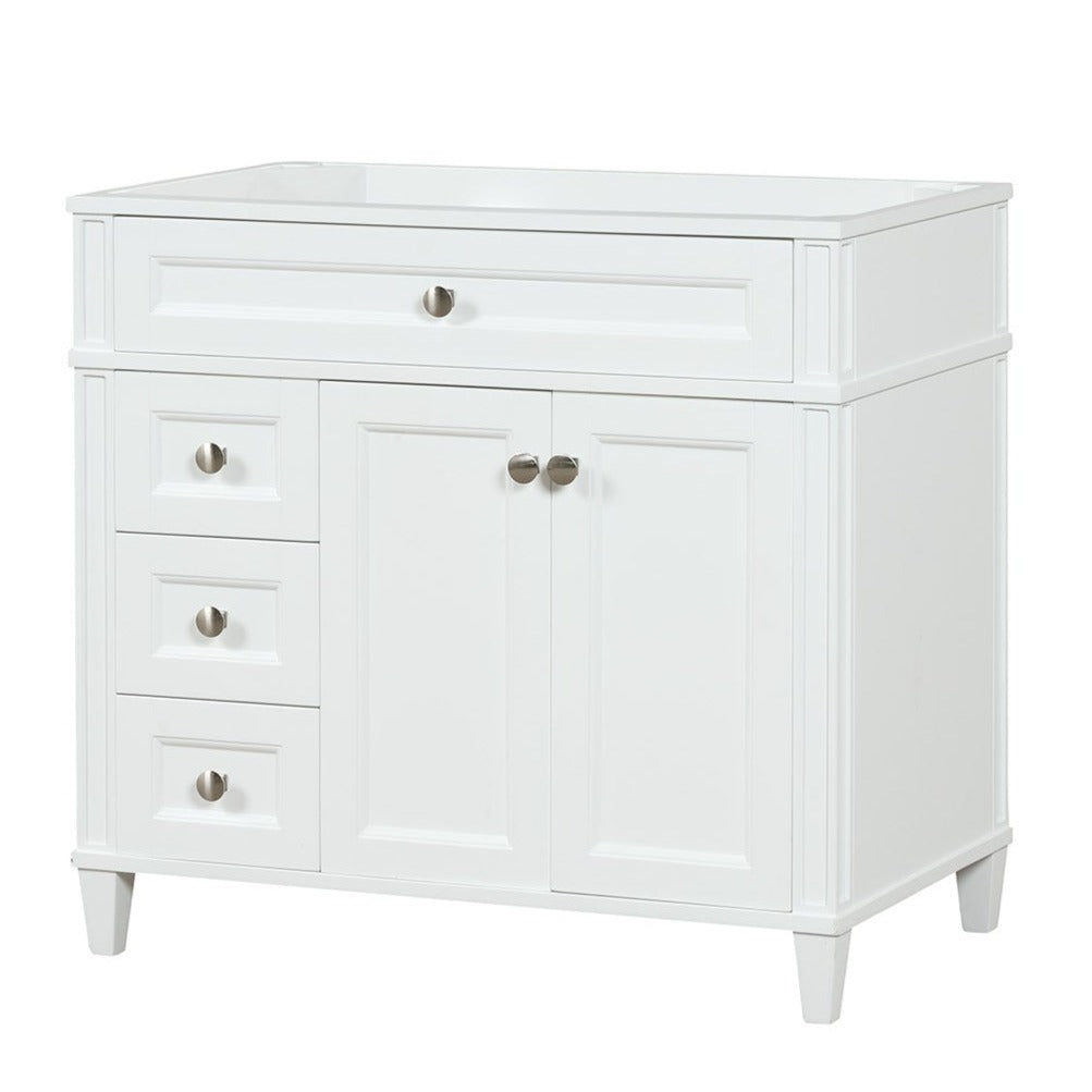 Kensington 35.5 Left Drawers in All Wood Vanity in Bright White - Cabinet Only ER VANITIES