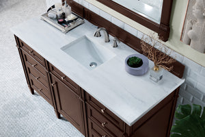 Brittany 60" Burnished Mahogany Single Vanity w/ 3 CM Arctic Fall Solid Surface Top James Martin Vanities