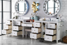 Load image into Gallery viewer, Copper Cove Encore 122&quot; Double Vanity Set, Bright White w/ Makeup Table, 3 CM Carrara Marble Top James Martin Vanities