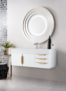 Mercer Island 48" Single Vanity, Glossy White, Radiant Gold w/ Glossy White Composite Top James Martin Vanities