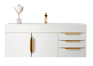 Mercer Island 48" Single Vanity, Glossy White, Radiant Gold w/ Glossy White Composite Top James Martin Vanities