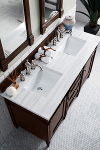 Brittany 60" Burnished Mahogany Double Vanity w/ 3 CM Arctic Fall Solid Surface Top James Martin Vanities