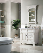 Load image into Gallery viewer, Brookfield 36&quot; Single Vanity, Bright White w/ 3 CM Carrara Marble Top James Martin Vanities