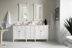 Brittany 72" Bright White Double Vanity w/ 3 CM Arctic Fall Solid Surface Top James Martin Vanities