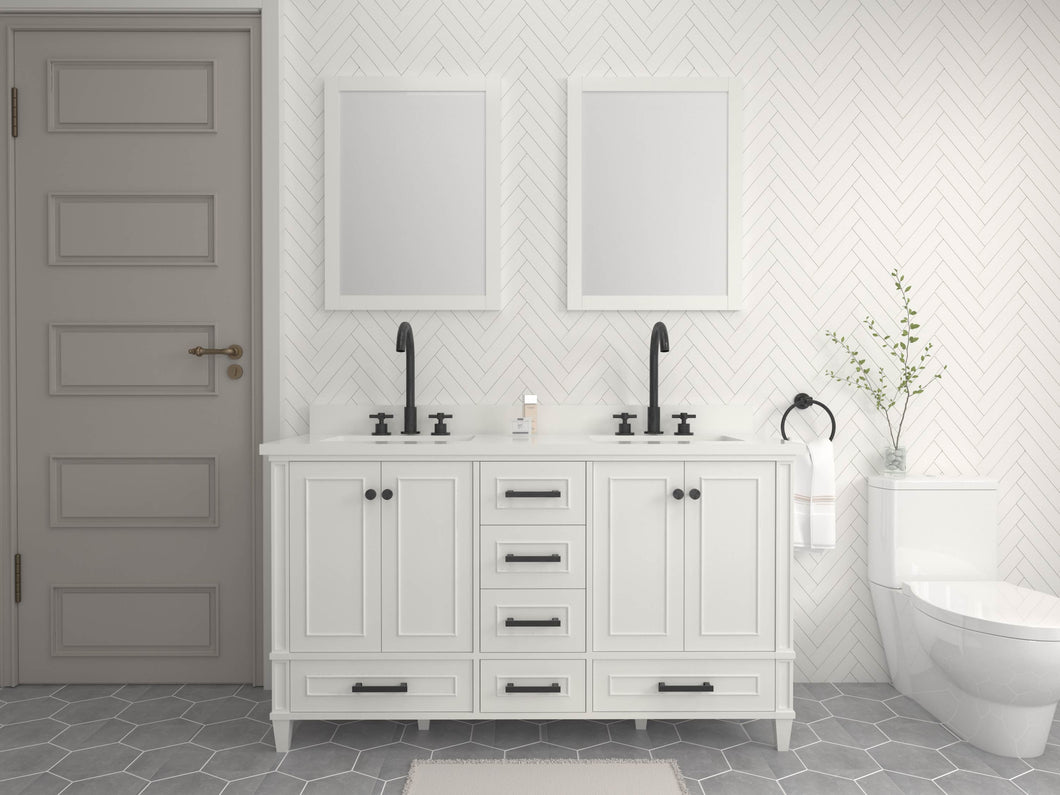 Windsor 60 Double in All Wood Vanity in Bright White - Cabinet Only