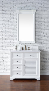 Savannah 36" Single Vanity Cabinet, Bright White, w/ 3 CM Classic White Quartz Top James Martin