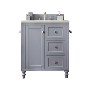 Copper Cove Encore 30" Single Vanity, Silver Gray w/ 3 CM Arctic Fall Solid Surface Top James Martin Vanities
