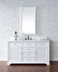 Savannah 60" Single Vanity Cabinet, Bright White, w/ 3 CM Classic White Quartz Top James Martin Vanities