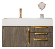Load image into Gallery viewer, Mercer Island 36&quot; Single Vanity, Ash Gray, Radiant Gold w/ Glossy White Composite Top James Martin Vanities