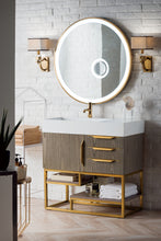 Load image into Gallery viewer, Columbia 36&quot; Single Vanity, Ash Gray, Radiant Gold w/ Glossy White Composite Top James Martin Vanities