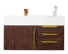 Load image into Gallery viewer, Mercer Island 36&quot; Single Vanity, Coffee Oak, Radiant Gold w/ Glossy White Composite Top James Martin Vanities