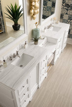 Load image into Gallery viewer, Bathroom Vanities Outlet Atlanta Renovate for LessDe Soto 118&quot; Double Vanity Set, Bright White w/ Makeup Table, 3 CM Arctic Fall Solid Surface Top