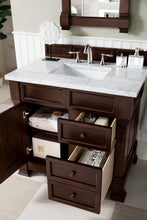 Load image into Gallery viewer, Brookfield 36&quot; Single Vanity, Burnished Mahogany w/ 3 CM Carrara Marble Top James Martin Vanities