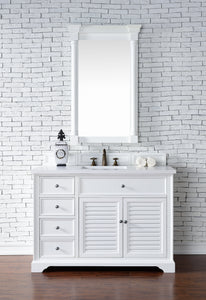 Savannah 48" Single Vanity Cabinet, Bright White, w/ 3 CM Classic White Quartz Top James Martin