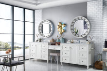 Load image into Gallery viewer, Copper Cove Encore 122&quot; Double Vanity Set, Bright White w/ Makeup Table, 3 CM Carrara Marble Top James Martin Vanities