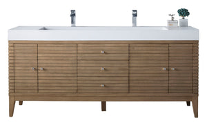 Linear 72" Double Vanity Whitewashed Walnut w/ Glossy White Composite Top James Martin Vanities