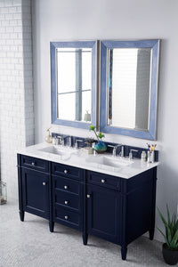 Brittany 60" Victory Blue Double Vanity w/ 3 CM Arctic Fall Solid Surface Top James Martin Vanities