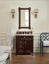 Load image into Gallery viewer, Brittany 30&quot; Single Vanity, Burnished Mahogany w/ 3 CM Carrara Marble Top James Martin Vanities