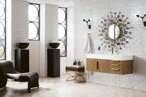 Mercer Island 48" Single Vanity, Latte Oak, Radiant Gold w/ Glossy White Composite Top James Martin Vanities