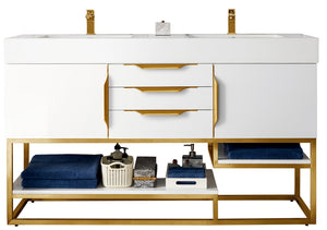 Columbia 59" Double Vanity, Glossy White, Radiant Gold w/ Glossy White Composite Top James Martin Vanities