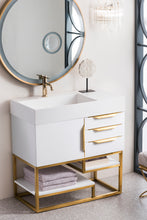 Load image into Gallery viewer, Columbia 36&quot; Single Vanity, Glossy White, Radiant Gold w/ Glossy White Composite Top James Martin Vanities