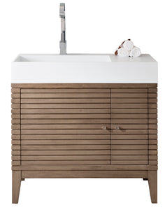 Linear 36" Single Vanity Whitewashed Walnut w/ Glossy White Composite Top James Martin Vanities