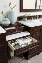 Load image into Gallery viewer, Bathroom Vanities Outlet Atlanta Renovate for LessDe Soto 118&quot; Double Vanity Set, Burnished Mahogany w/ Makeup Table, 3 CM Arctic Fall Solid Surface Top