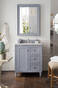 Copper Cove Encore 30" Single Vanity, Silver Gray w/ 3 CM Arctic Fall Solid Surface Top James Martin Vanities