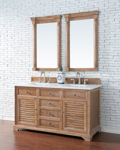 Savannah 60" Double Vanity Cabinet, Driftwood, w/ 3 CM Classic White Quartz Top James Martin Vanities