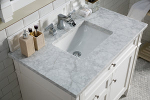 Bathroom Vanities Outlet Atlanta Renovate for LessBrittany 36" Bright White Single Vanity w/ 3 CM Carrara Marble Top