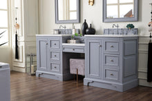Load image into Gallery viewer, De Soto 82&quot; Double Vanity Set, Silver Gray w/ Makeup Table, 3 CM Arctic Fall Solid Surface Top James Martin Vanities