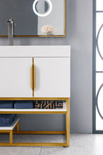 Load image into Gallery viewer, Bathroom Vanities Outlet Atlanta Renovate for LessColumbia 72&quot; Single Vanity, Glossy White, Radiant Gold w/ Glossy White Composite Top
