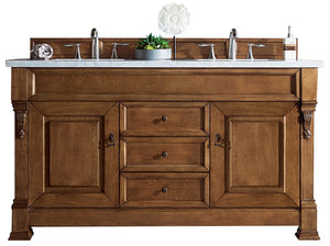 Brookfield 60" Double Vanity, Country Oak w/ 3 CM Arctic Fall Solid Surface Top James Martin Vanities