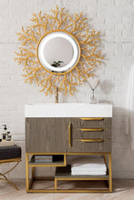 Load image into Gallery viewer, Columbia 36&quot; Single Vanity, Ash Gray, Radiant Gold w/ Glossy White Composite Top James Martin Vanities