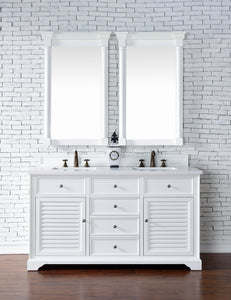 Savannah 60" Double Vanity Cabinet, Bright White, w/ 3 CM Classic White Quartz Top James Martin Vanities