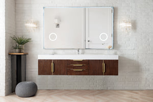 Bathroom Vanities Outlet Atlanta Renovate for LessMercer Island 72" Single Vanity, Coffee Oak, Radiant Gold w/ Glossy White Composite Top