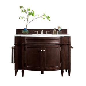 Brittany 46" Single Vanity, Burnished Mahogany w/ 3 CM Arctic Fall Solid Surface Top James Martin Vanities