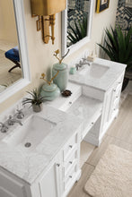 Load image into Gallery viewer, Bathroom Vanities Outlet Atlanta Renovate for LessDe Soto 82&quot; Double Vanity Set, Bright White w/ Makeup Table, 3 CM Carrara Marble Top