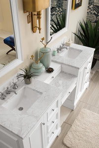 Bathroom Vanities Outlet Atlanta Renovate for LessDe Soto 82" Double Vanity Set, Bright White w/ Makeup Table, 3 CM Carrara Marble Top