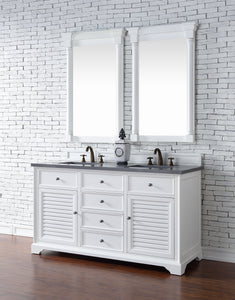 Savannah 60" Double Vanity Cabinet, Bright White, w/ 3 CM Charcoal Soapstone Quartz Top James Martin Vanities