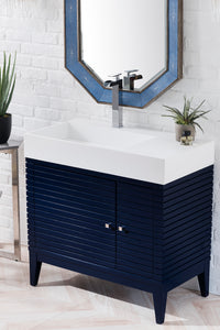 Linear 36" Single Vanity, Victory Blue w/ Glossy White Composite Top James Martin Vanities
