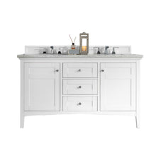 Load image into Gallery viewer, Palisades 60&quot; Double Vanity, Bright White w/ 3 CM Carrara Marble Top James Martin Vanities