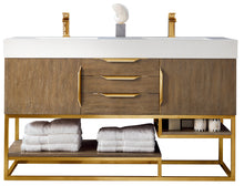 Load image into Gallery viewer, Columbia 59&quot; Double Vanity, Latte Oak, Radiant Gold w/ Glossy White Composite Top James Martin Vanities