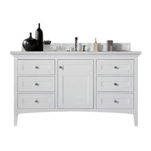 Load image into Gallery viewer, Palisades 60&quot; Single Vanity, Bright White w/ 3 CM Carrara Marble Top James Martin Vanities